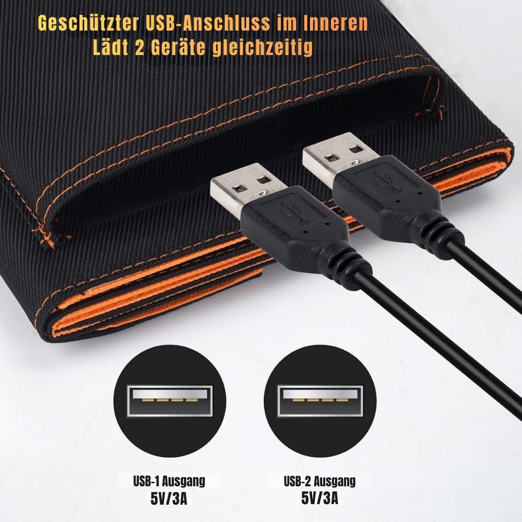 Faltbares Solarpanel 30W, Monokristallin, 2 USB-Ausgänge, Ultraleicht & Robust, Tragbar für Camping,