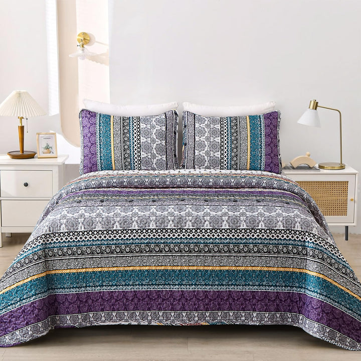WONGS BEDDING Tagesdecke 240x260 Bettüberwurf Boho Decke Steppdecke 3 Teilig Doppelbett Gesteppt Bet