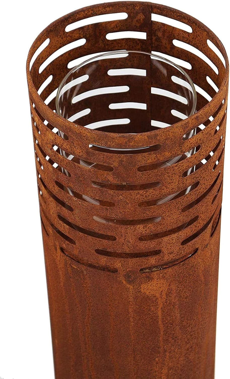 Dekoleidenschaft 2 Windlicht-Säulen aus Metall im Rost Design, 75 + 95 cm hoch, Garten-Laterne, Kerz