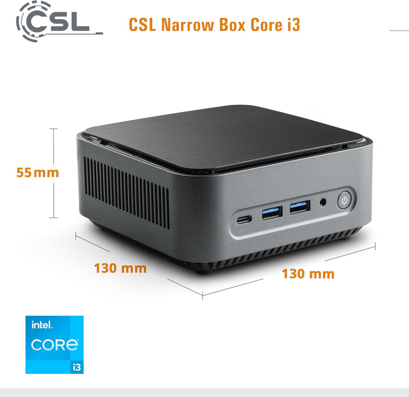 Mini PC CSL Narrow Box Core i3 Windows 11 Home, Intel Core i3-N305 8X 3800 MHz Turbotakt, 500 GB M.2