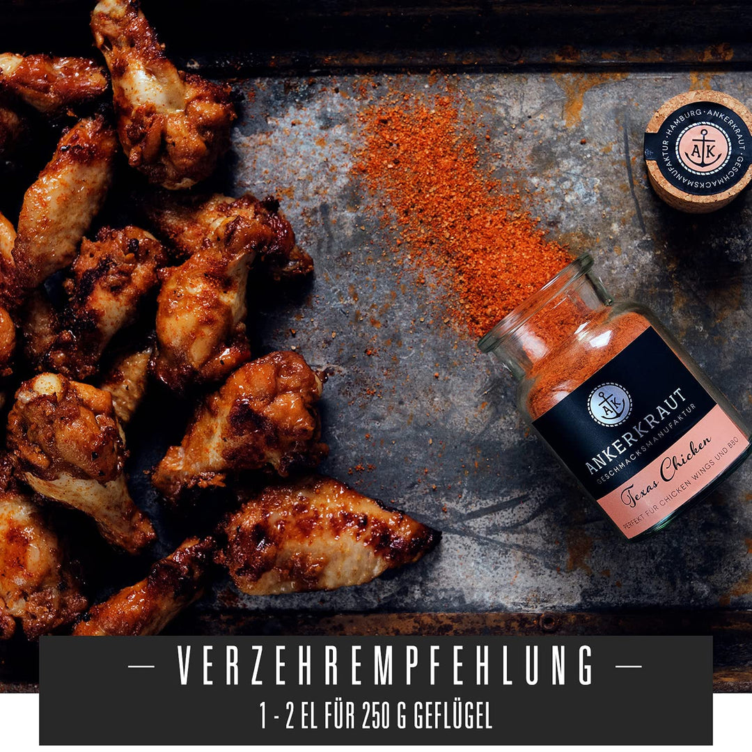 Ankerkraut Texas Chicken, BBQ Rub, Gewürzmischung für Chicken Wings, Hähnchen und Pulled Chicken, 75