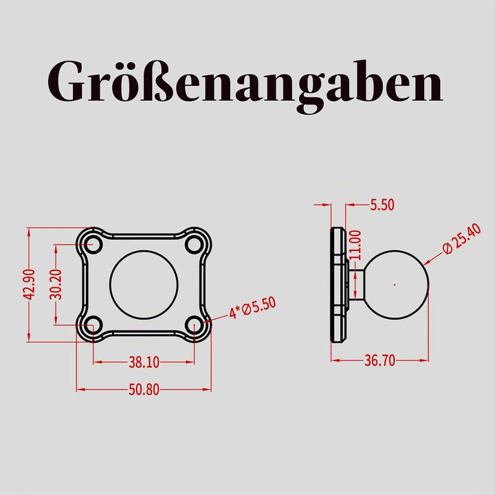 BRCOVAN 2 Stück, 1'' Kugelhalterung mit Aluminiumlegierung 4-Loch-AMPS Quadratische Plattenbasis, Ko