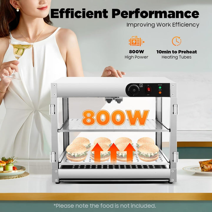 800W Warmhaltevitrine Edelstahl 2 Ebenen 30-85°C Thekenvitrine | für Bäckerei/Café/Kantine/Fast Food