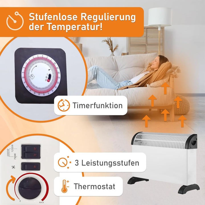 LEMODO Elektroheizung | Mobile Konvektor Heizung | Elektrische Heizung mit 3 Leistungsstufen (750W /