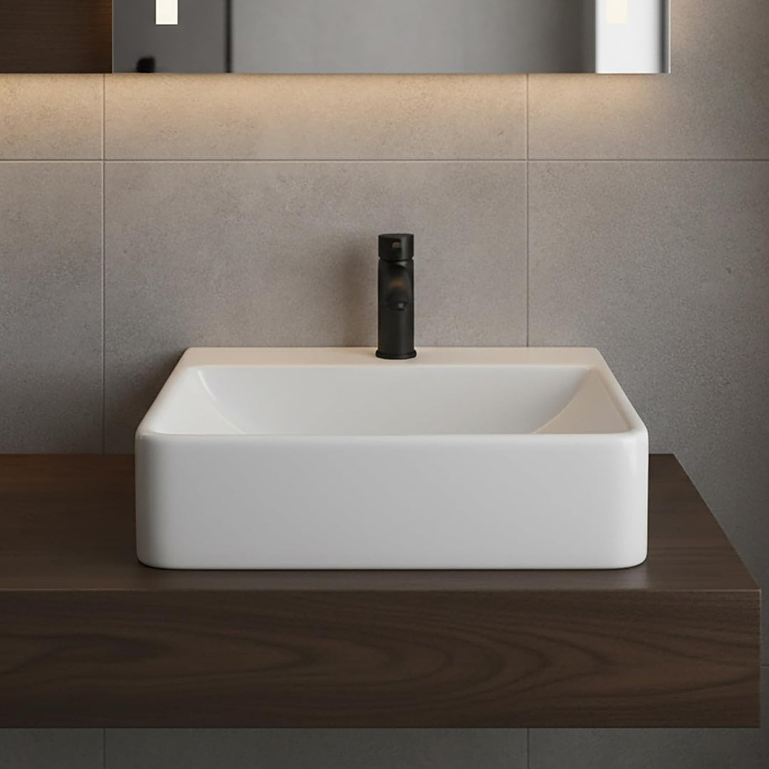 NEG Waschbecken Uno74H (eckig) Hänge-Waschschale/Waschtisch (weiss) mit schmalem Rand und Nano-Besch