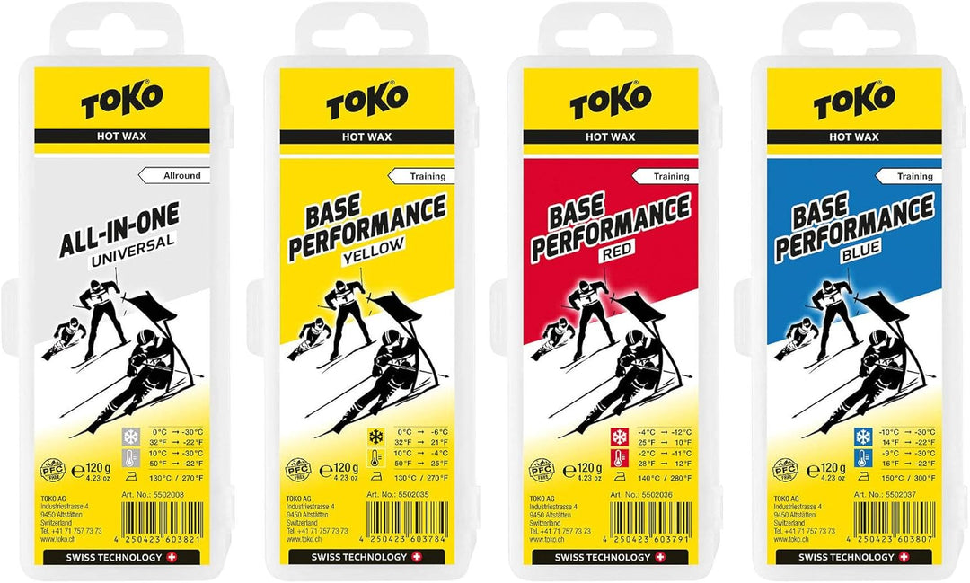 Toko _ Skiwachs Set 4 x Base Performance Wax - für Alpinski + Langlaufski + Board