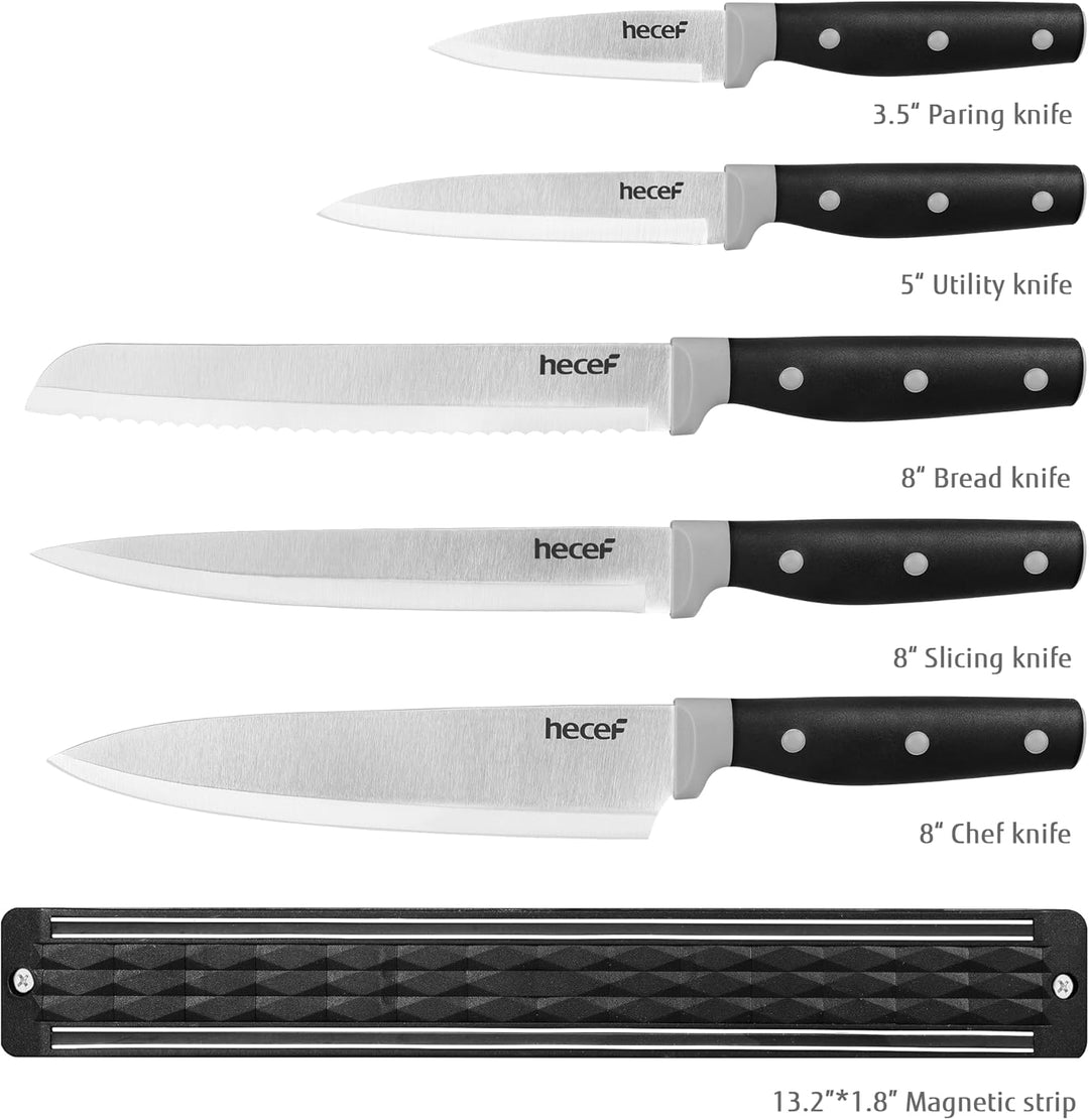 hecef Messer Magnetleiste mit 5 Teilig Scharfe Küchenmesser Set, 33 cm Messerhalter Magnetisch mit E