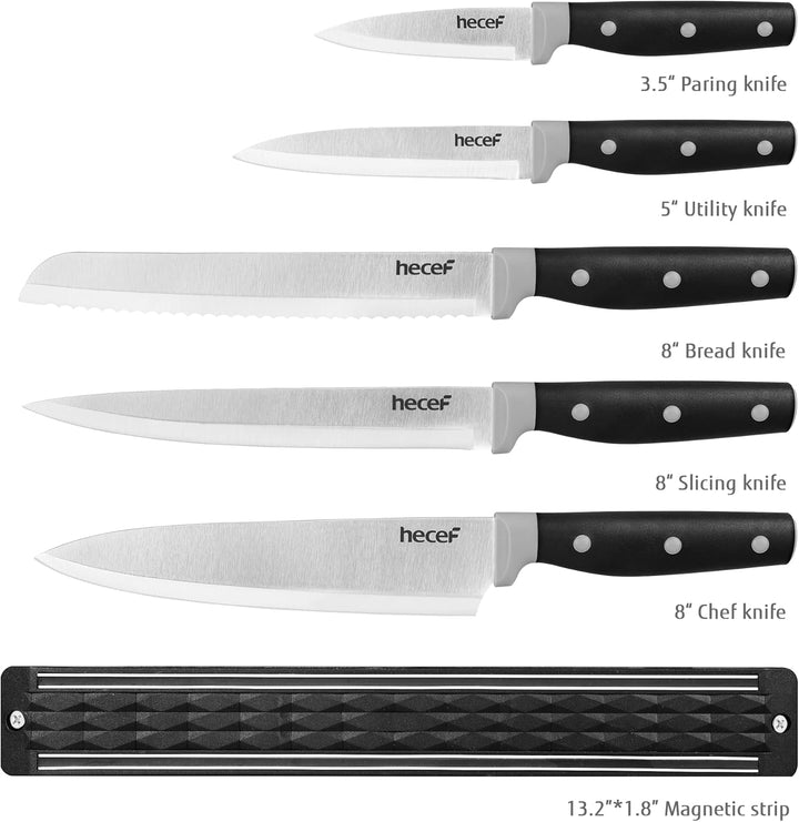 hecef Messer Magnetleiste mit 5 Teilig Scharfe Küchenmesser Set, 33 cm Messerhalter Magnetisch mit E