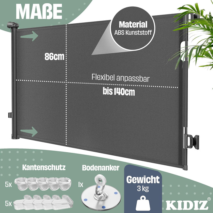 KIDIZ® Treppenschutzgitter Türschutzgitter ausziehbar 0-140CM | kindersicheres Treppengitter für Bab