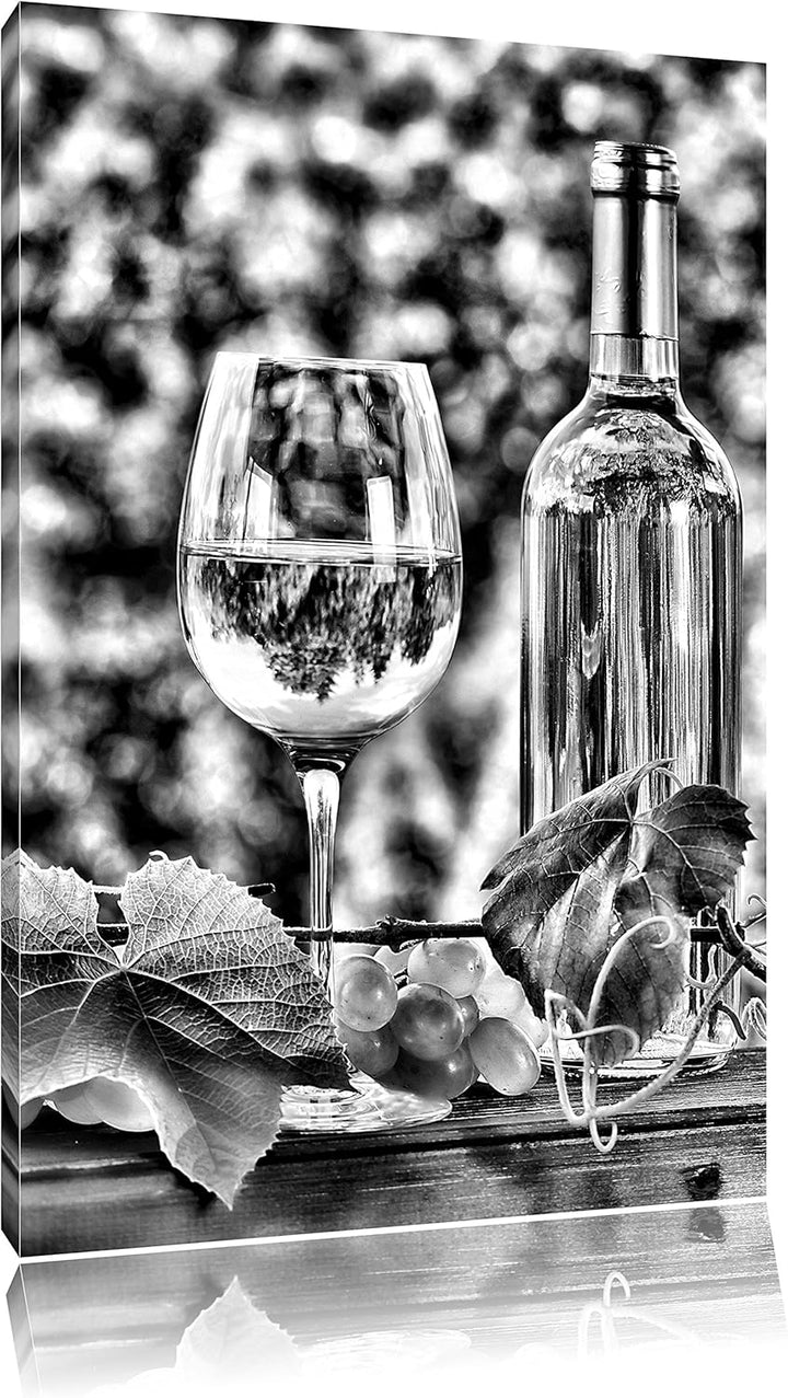 Pixxprint Monocrome, Wein und Weintrauben, Format: 100x70 auf Leinwand, 100x70