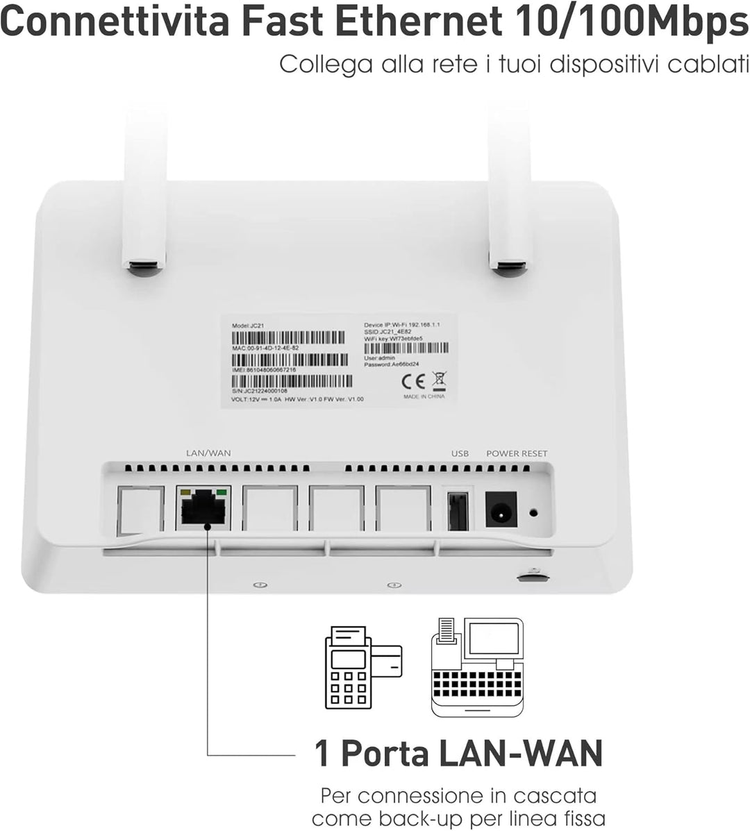 Calonny Router 4G LTE WiFi mit SIM Cat4 300mbit/s Wireless Modem, LAN/WAN -Port, ohne Konfiguration,