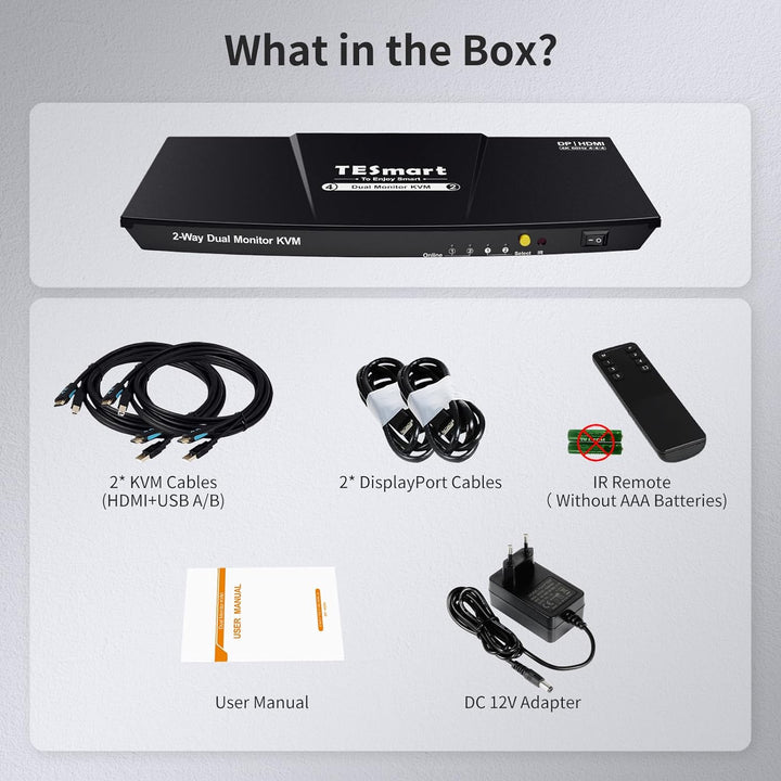 TESmart Dual Monitor 2x2 HDMI+DisplayPort KVM Switch 4K@60Hz 4:4:4 Ultra HD 2 PC 2 Monitor Switch mi