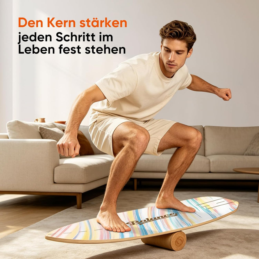 Balance Board Komplett-Set aus Massivholz – 4-in-1 Gleichgewichtsboard mit Rolle, Halbkugel & Faszie