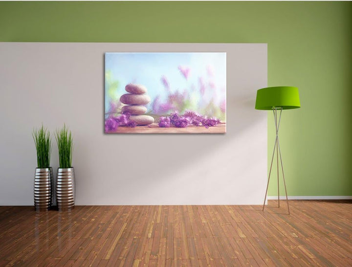 Pixxprint Lavendel Spa-Stillleben Kunst Buntstift Effekt, Format: 100x70 auf Leinwand, 100x70