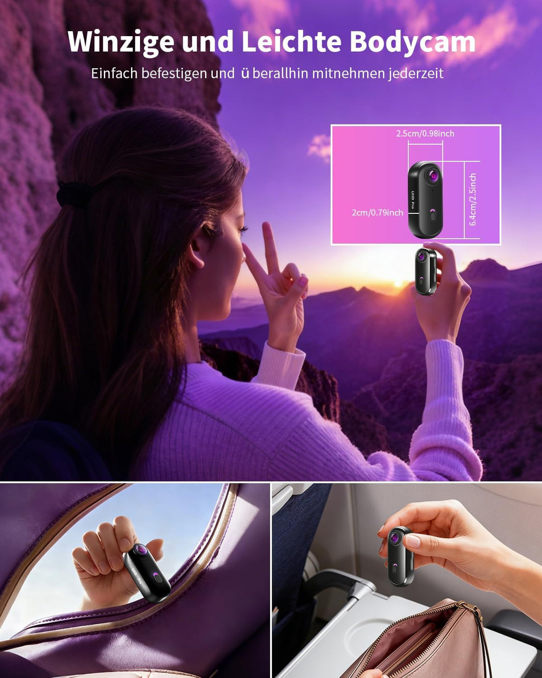 Mini Action Cam 4K, Tragbare Bodycam Körperkamera WiFi, POV Kamera Vlogging Camera Wasserdicht 30M,