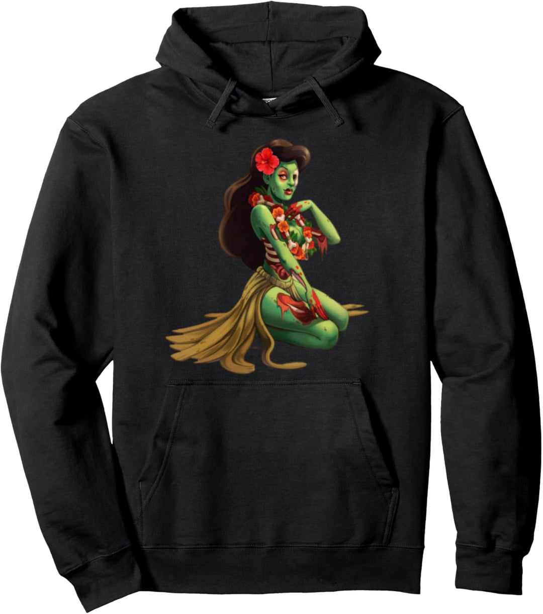 Hawaii Pin Up Girl Zombie Halloween Pullover Hoodie