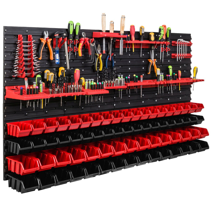 Lagersystem Werkstattregal | 156 x 78 cm | 68 stck. Box | Wandregal mit Werkzeughalterungen und Stap