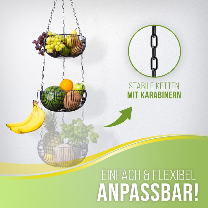 BS Obstkorb hängend – hochwertiger Hängekorb im modernen Stil Aufbewahrung Obst und Gemüse – Obstsch