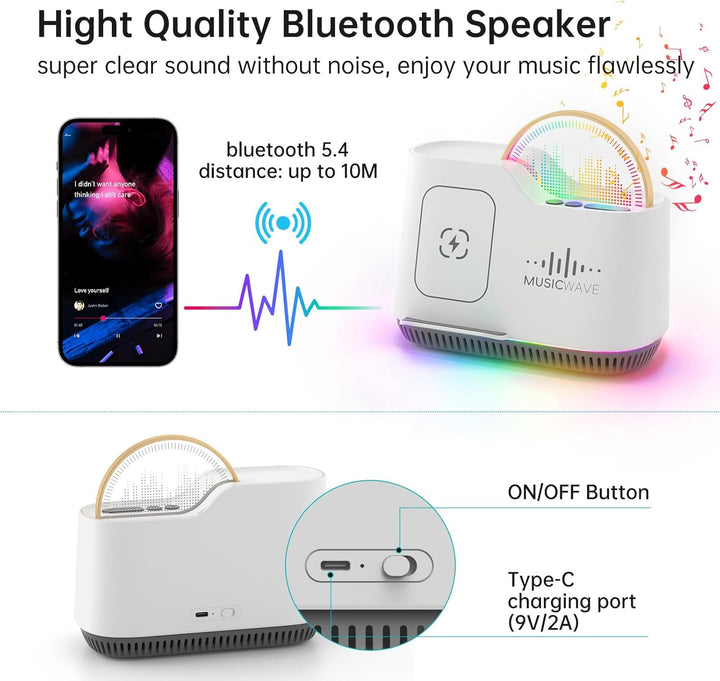 Bluetooth Lautsprecher mit Nachtlicht und Wireless Charger, Touch Dimmbar Nachttischlampe mit Gibt 5