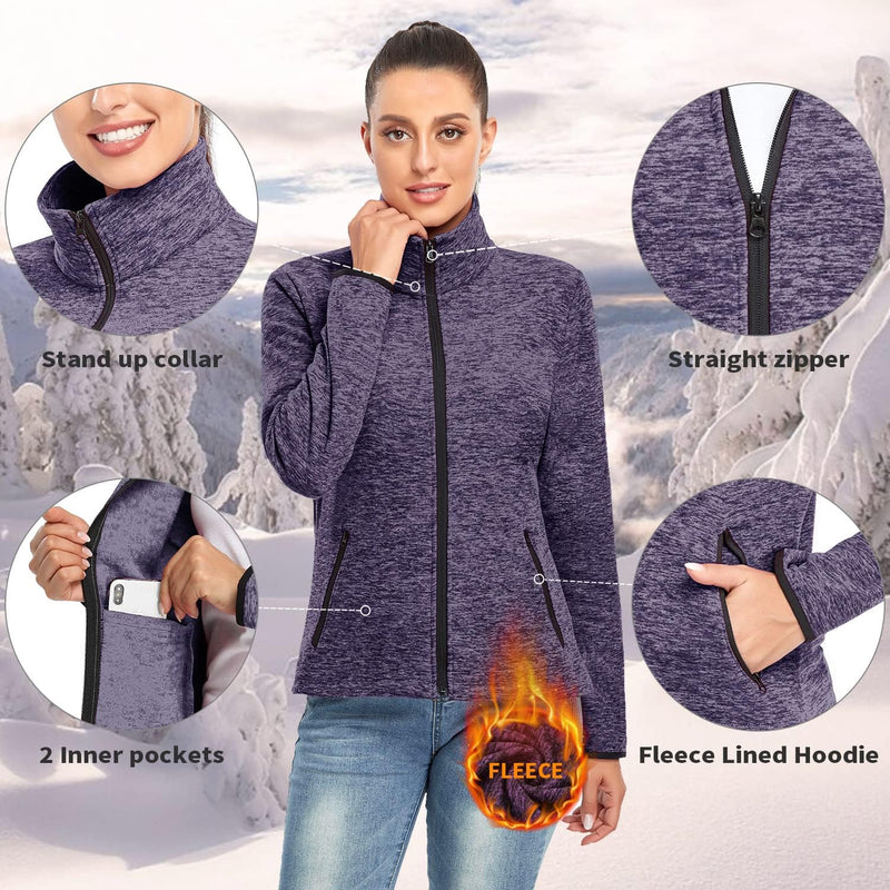 Soneven Fleecejacke Damen, Damen Fleece Jacke mit Durchgehendem Reissverschluss Langärmlig Leicht Fu