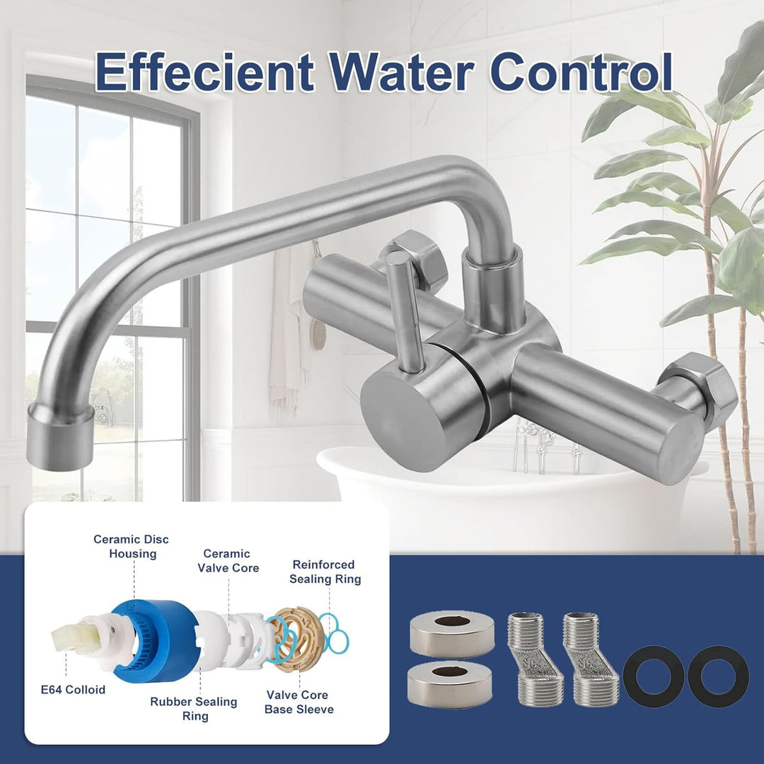 Wasserhahn Wandmontage, Edelstahl wasserhahn Küche 360° Drehbare Wasserhahn Verlängerung Kalt und He