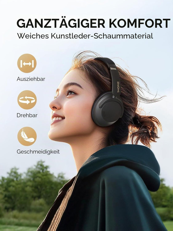 1MORE SonoFlow Pro Over-Ear Kopfhörer Kabellos, LDAC Hi-Res Wireless Audio, Active Noise Cancelling,