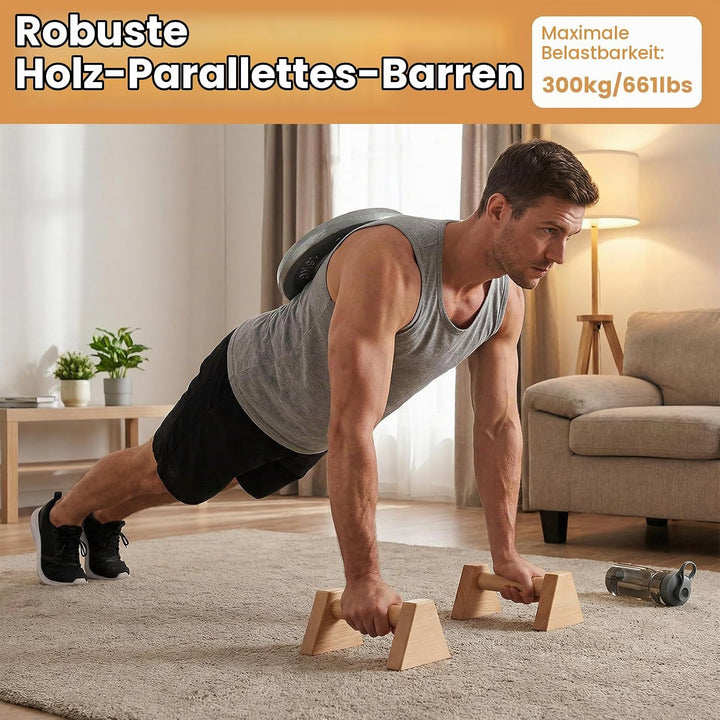 Liegestützgriffe Holz, 2 Rutschfeste Handstand Griffe, Ergonomische Parallettes, Stabil &amp; Langlebig
