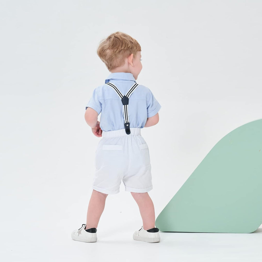 Volunboy Baby Jungen Anzug Set Bekleidung Hemd mit Fliege + Hosenträger Shorts Strampler Anzug 6-9 M