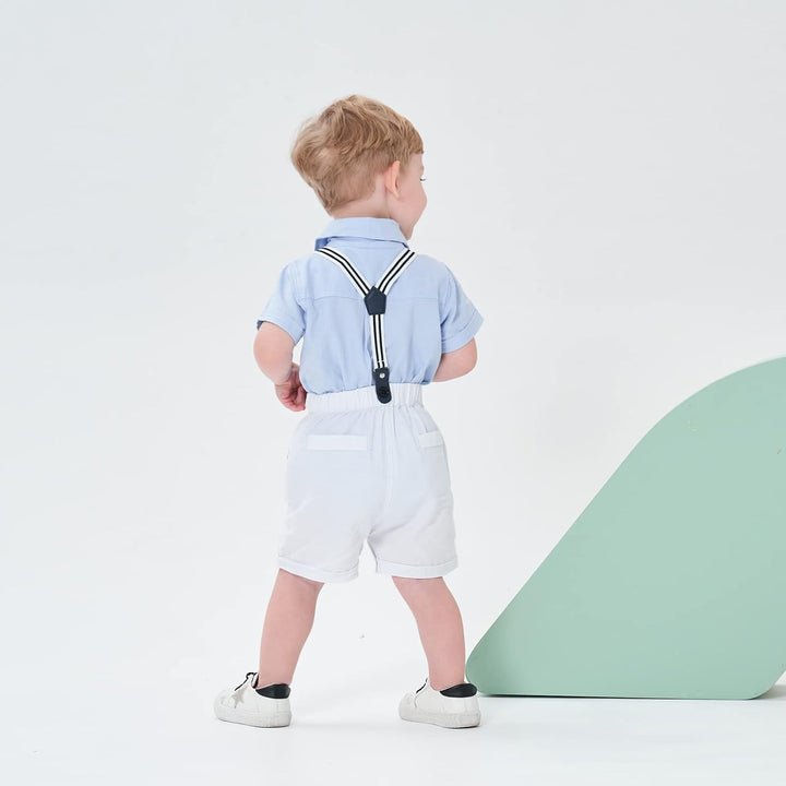 Volunboy Baby Jungen Anzug Set Bekleidung Hemd mit Fliege + Hosenträger Shorts Strampler Anzug 12-18