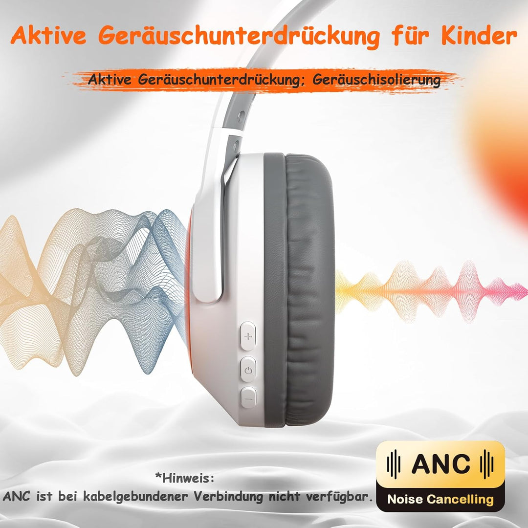 Kopfhörer Kinder Bluetooth | Noise Cancelling Kopfhoerer Kinder | 60h Spielzeit, Leicht über Ohr Kin
