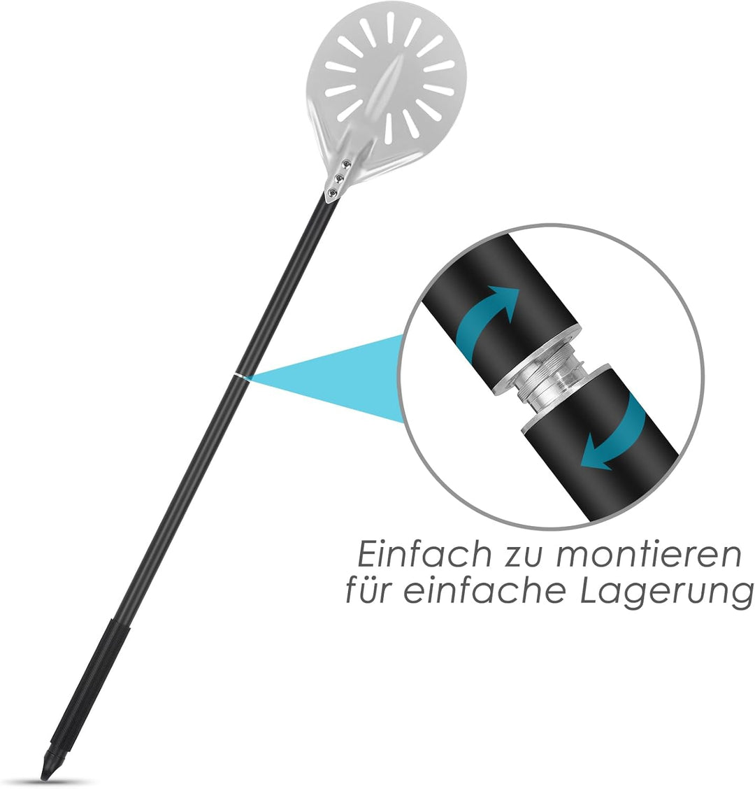 Perforierte Pizzaschaufel, 6 Zoll Pizzaschieber Pizzapaddel aus Aluminium mit Langem Abnehmbarem Gri