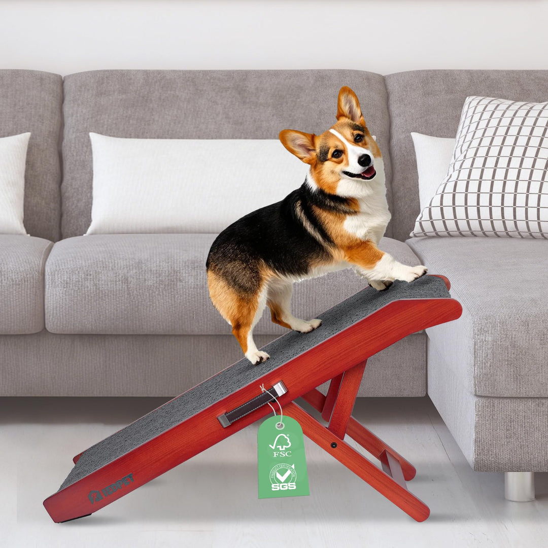 Hunderampe Hundetreppe für Hunde - Einstellbar 34-61,5 cm Spülschutz-Design Birkenholz Rampe Hund Kl