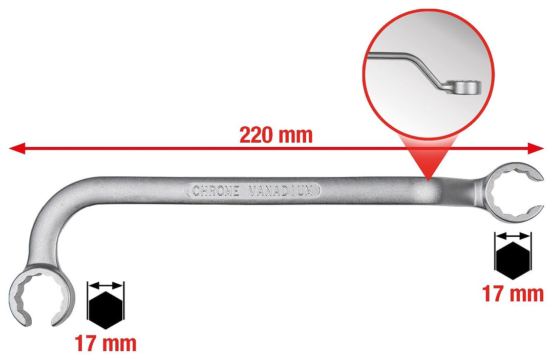 KS Tools 517.0057 Doppel-Ringschlüssel für Einspritzleitungen, 17 x 17 mm