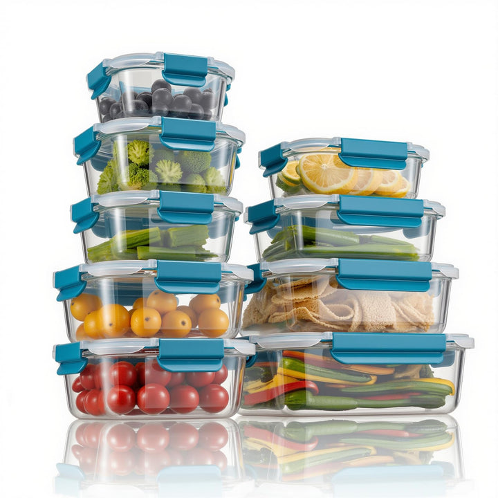 Glas-Frischhaltedosen Set Meal Prep Boxen für Lebensmittel,18 Teile (9 Behälter,9 Transparente Decke