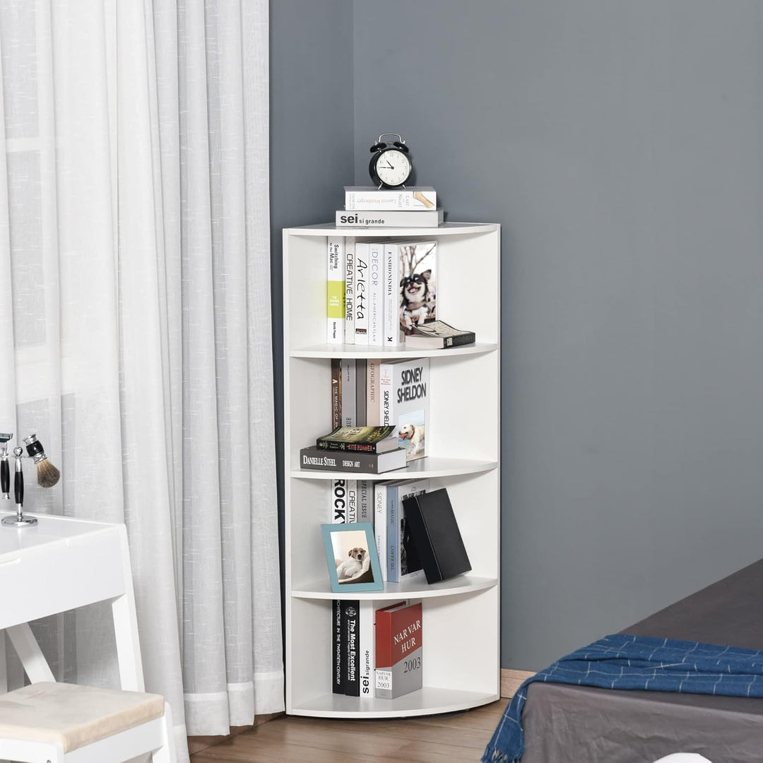 HOMCOM Eckregal Standregal Bücherregal Dekoregal Blumenregal Holzregal fächerförmig 4 Fächer Weiss 3