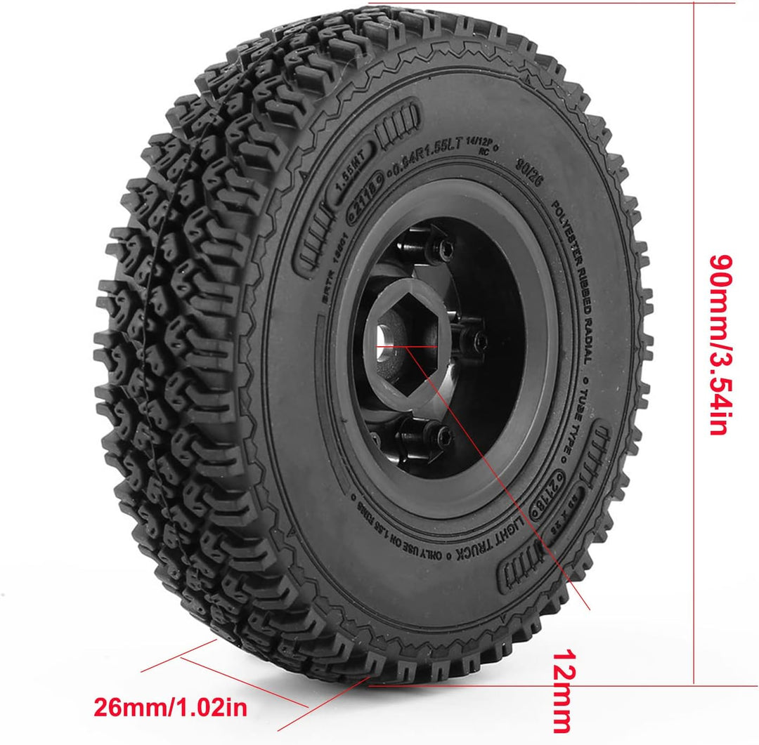 KEEDA 3,9 cm (1,5 Zoll) RC Reifen und Kunststoff-Beadlock-Felge für 1/10 RC Crawler Auto D90 Pajero