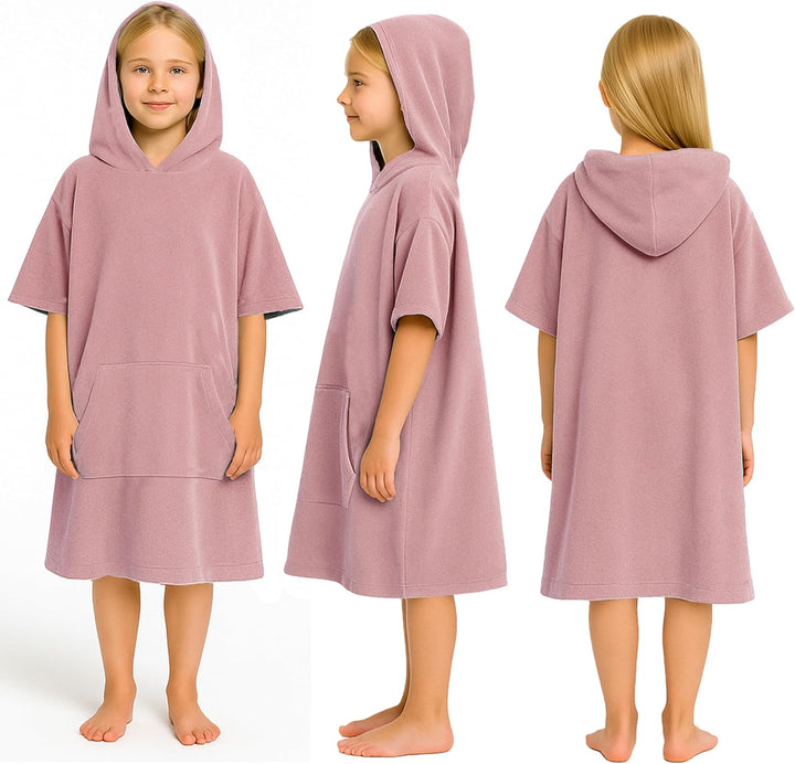 Leicht Frottee Badeponcho Kinder - Mädchen Jungen Baumwolle Poncho Handtuch Bademantel Badetuch Surf