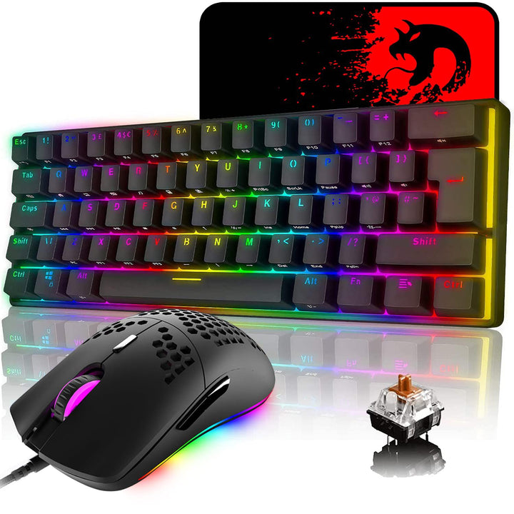 MK21 Gaming-Set: 60% Mechanische Tastatur + 6400 DPI Maus + Mauspad für PS4, Xbox, PC - Schwarz/Brow