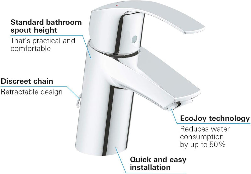 GROHE Eurosmart Waschtischarmatur, versenkbare Kette, Standard-Auslauf 33188002 S versenkbare Kette,