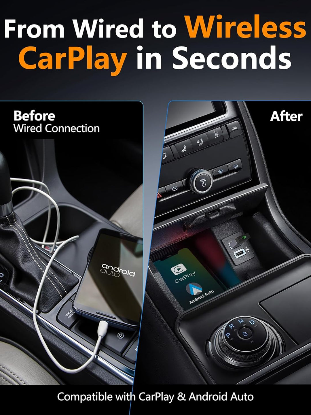 2-in-1 Mini CarPlay Wireless & Android Auto Wireless Adapter, Aufrüstung von kabelgebunden auf kabel