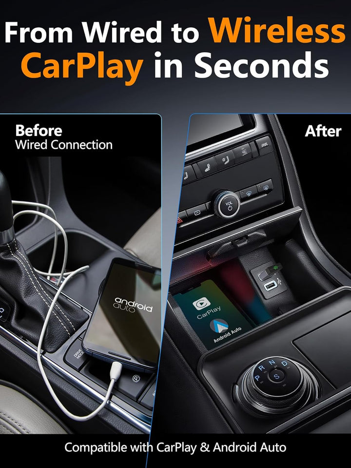 2-in-1 Mini CarPlay Wireless & Android Auto Wireless Adapter, Aufrüstung von kabelgebunden auf kabel