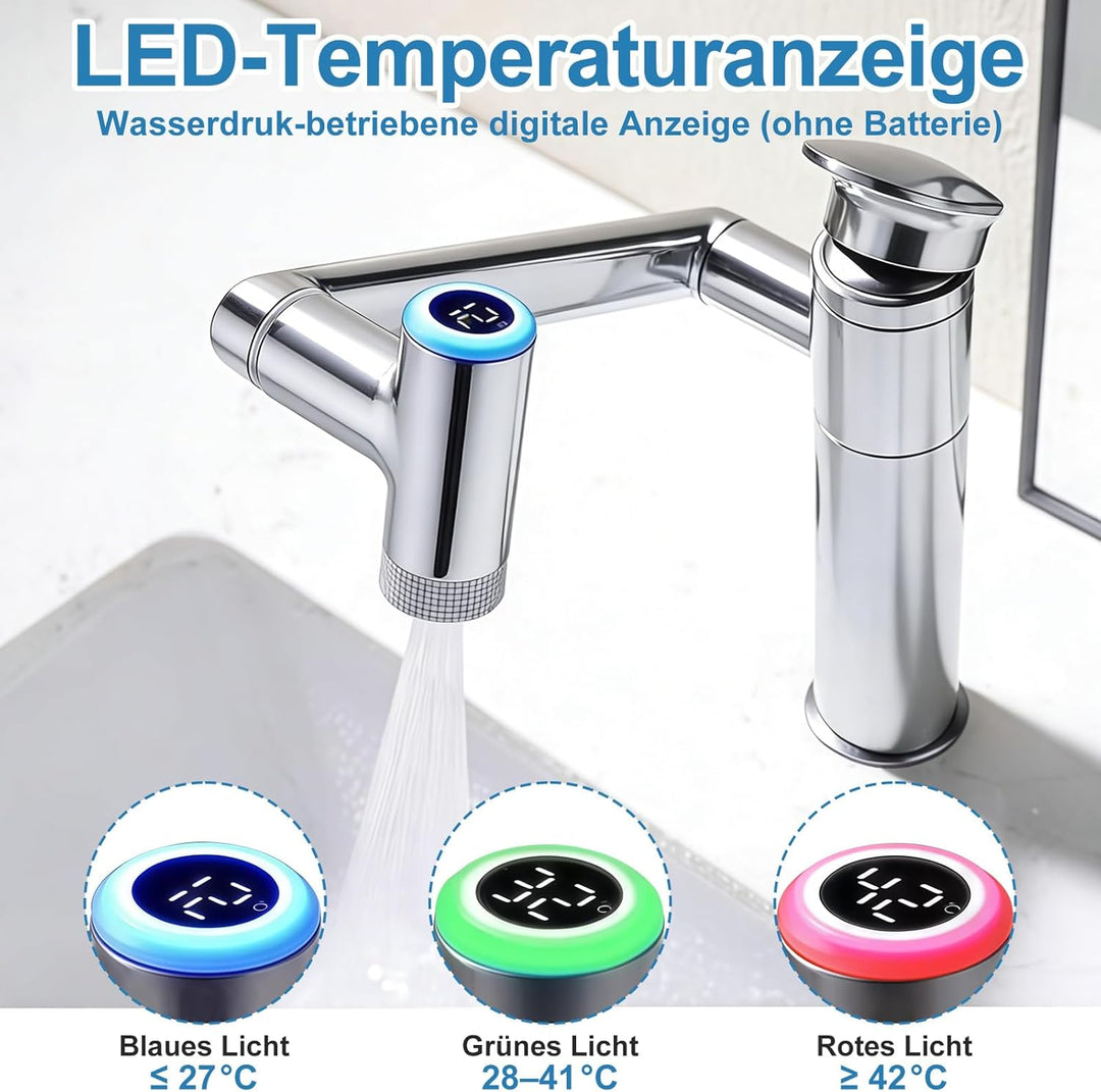 Badezimmer Wasserhahn, 1080° Drehbare Waschtischarmatur Höhenverstellbare Badezimmerarmatur Waschbec