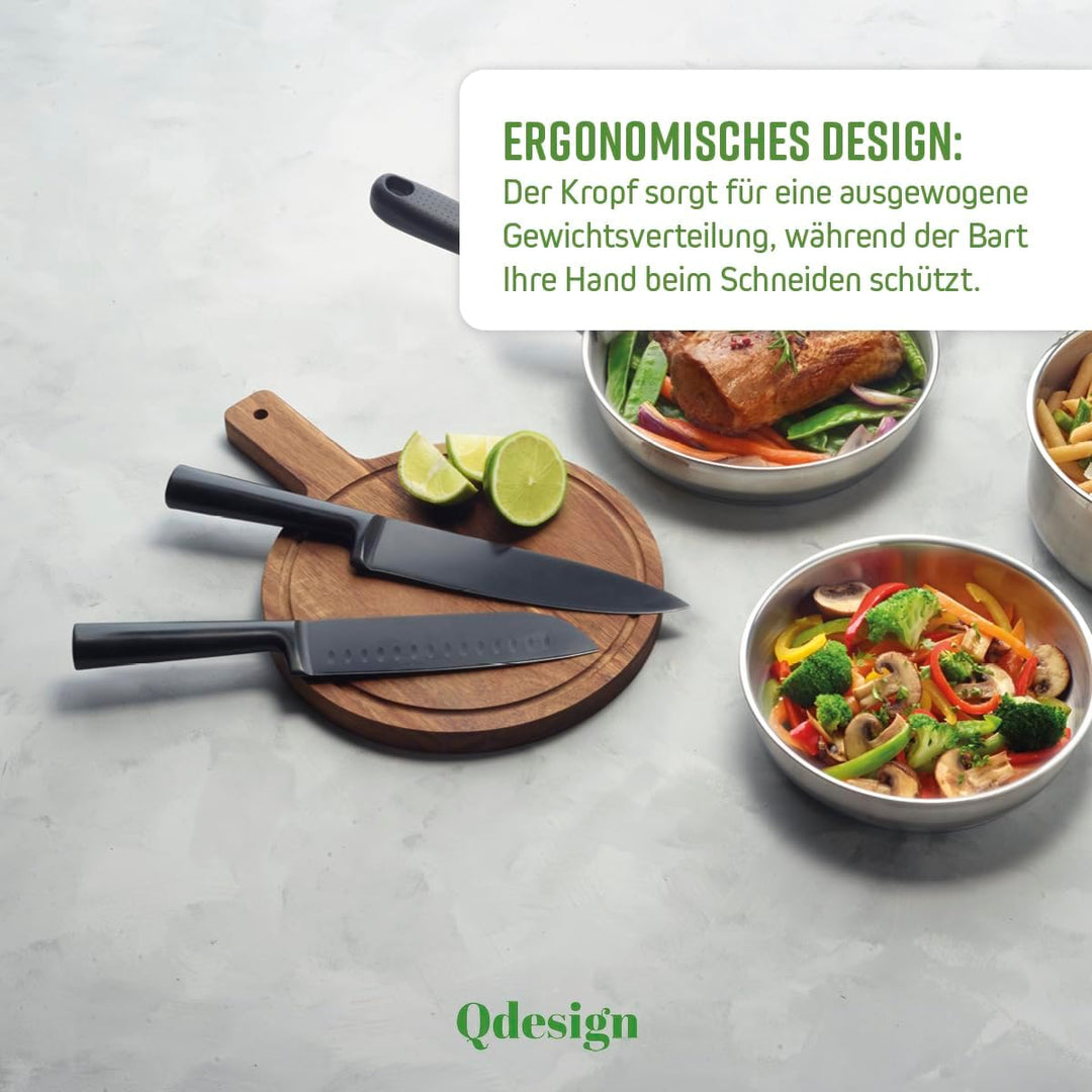 Qdesign - 5er-Set Küchen-Messer aus Edelstahl - Koch-, Brot-, Tranchier-, Office-, Gemüsemesser - Ul