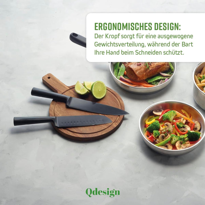 Qdesign - 5er-Set Küchen-Messer aus Edelstahl - Koch-, Brot-, Tranchier-, Office-, Gemüsemesser - Ul