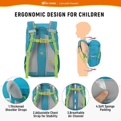 SKYSPER KIDS 15+ Kinderrucksack komfortabler Wanderrucksack Kinder für Jungen & Mädchen Cyan, Cyan