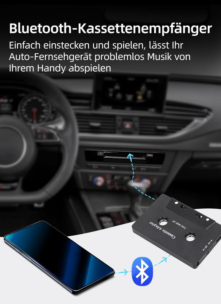 Bewinner Auto Audio Bluetooth Kassettenadapter, Rauschunterdrückung, Stereo High Fidelity Band Aux E