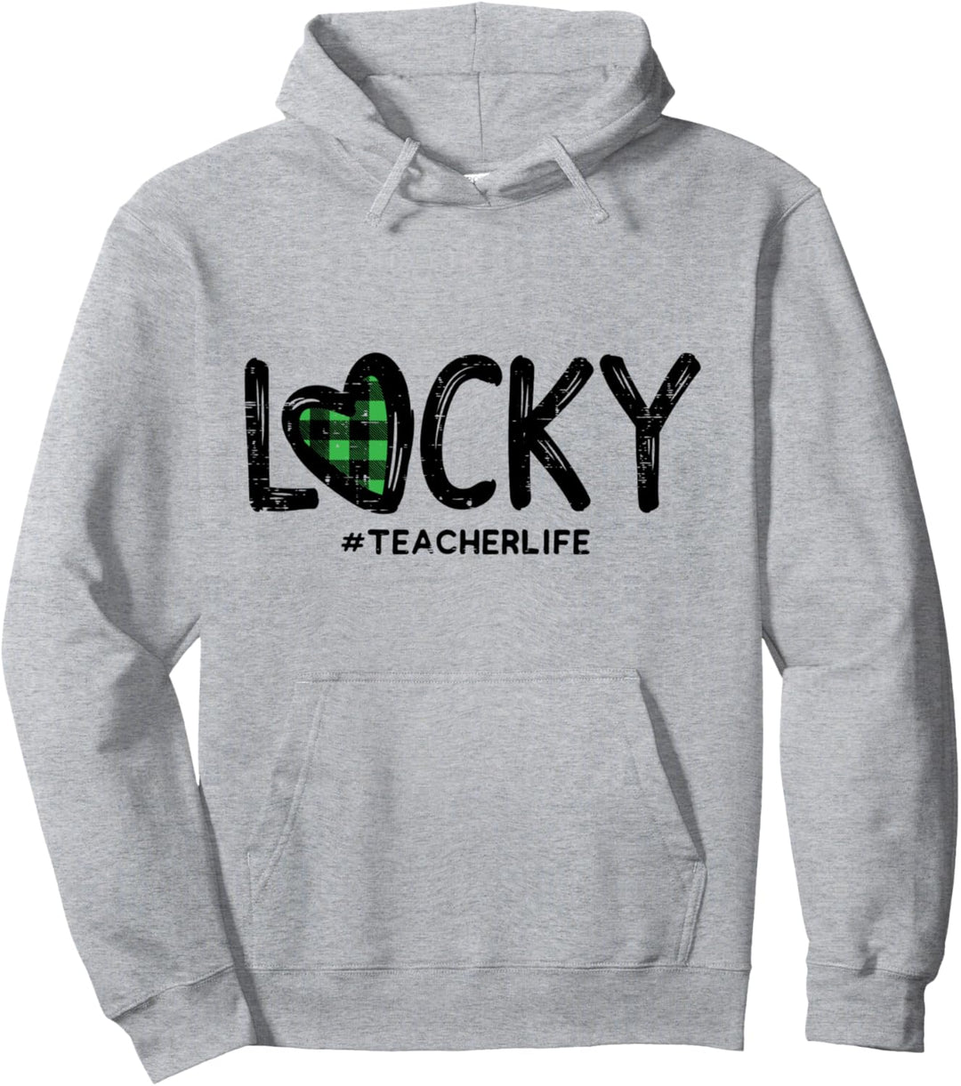 Lucky Teacher Life Green Plaid Heart St Patricks Day Gift Pullover Hoodie