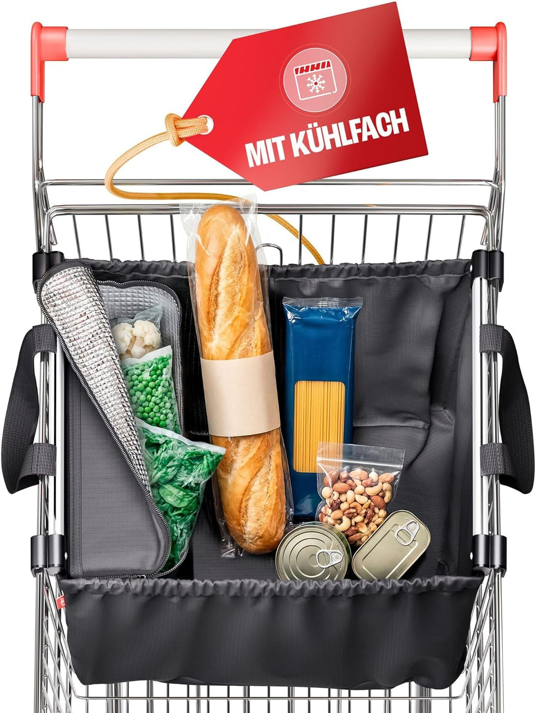 achilles Easy-Cooler Alu, Faltbare Einkaufswagentasche mit Kühlfach, Einkaufstasche passend für alle