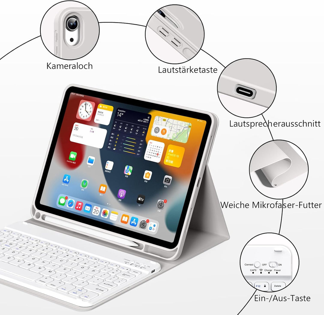 Tastatur Hülle für iPad 10. Generation 10,9" 2022 & iPad 11th Gen A16 2025 mit Stifthalter, TPU Rück