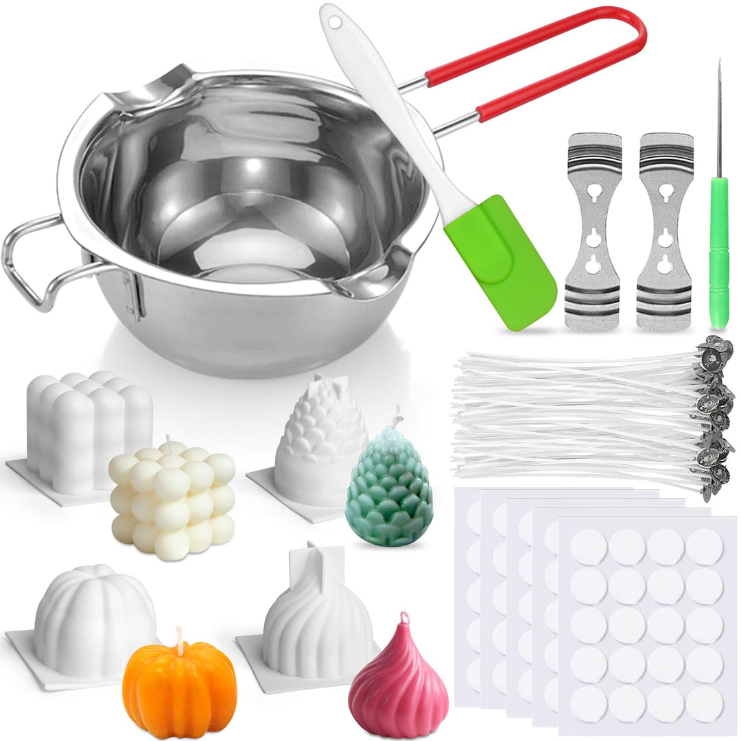 Kerzen Selber Machen Set, DIY Kerzenherstellung Kit,4 Stück 3D Silikonform Kerzenformen zum Giessen,